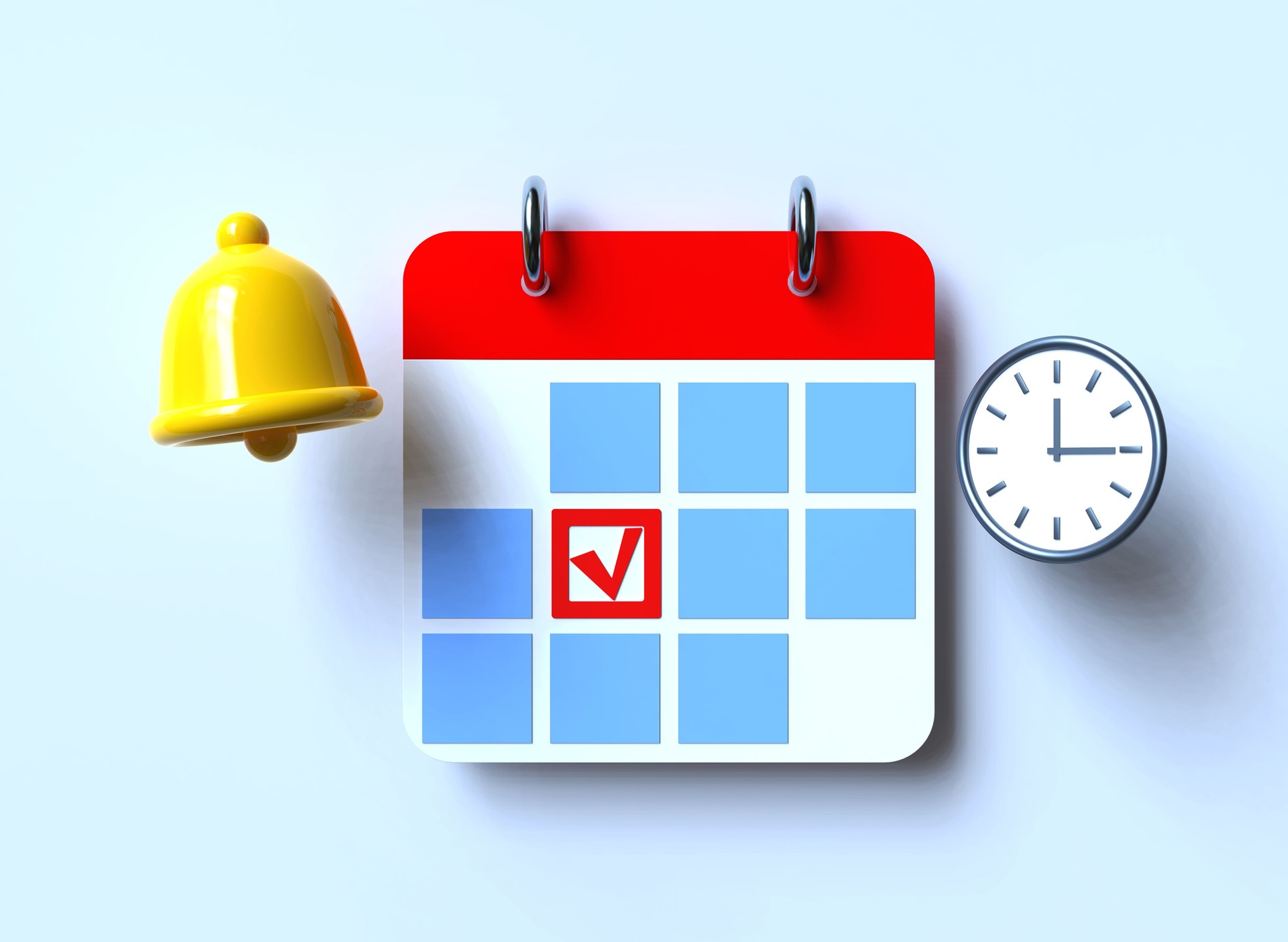 Calendar with clock and notification bell